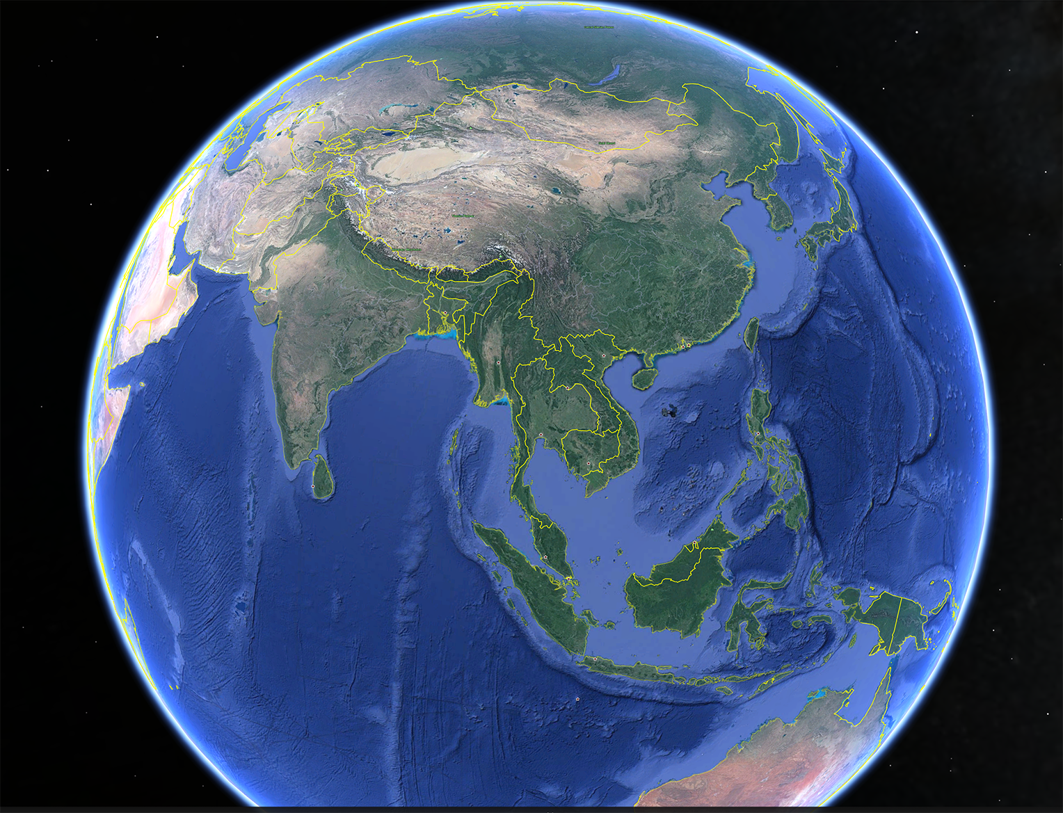 Earth view from space with Thailand as center